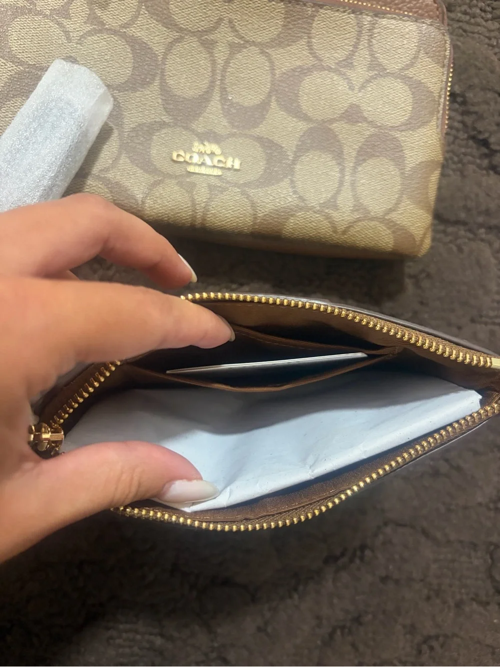 Coach Brown Signature Canvas Wristlet Set